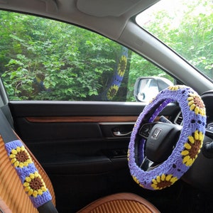 Steering Wheel Cover,Crochet Steering Wheel Cover,Sunflower Steering Wheel Cover,Sunflower Seat Belt Cover,Steering Wheel Cover For Women