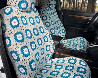 Coprisedile per auto all'uncinetto con girasole: accessori per interni auto fatti a mano