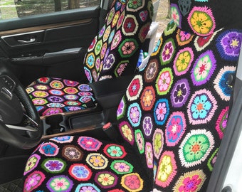 Crochet Seat Covers,Handmade Car Crochet Galsang Flower Seat cover,Car Front Seat Headrest Covers Set Car Accessories Gifts,Car Decor Covers