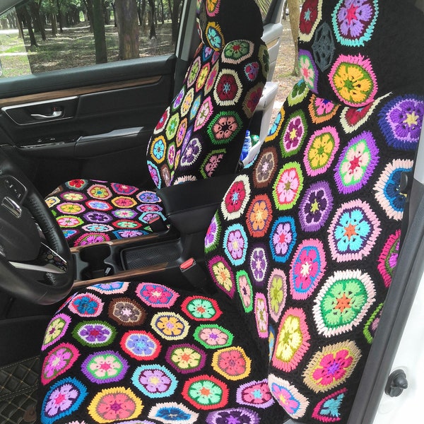 Crochet Seat Covers,Handmade Car Crochet Galsang Flower Seat cover,Car Front Seat Headrest Covers Set Car Accessories Gifts,Car Decor Covers