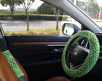 Handmade Crochet Car Steering Wheel Cover, Cozy Green Yarn (14-15in)