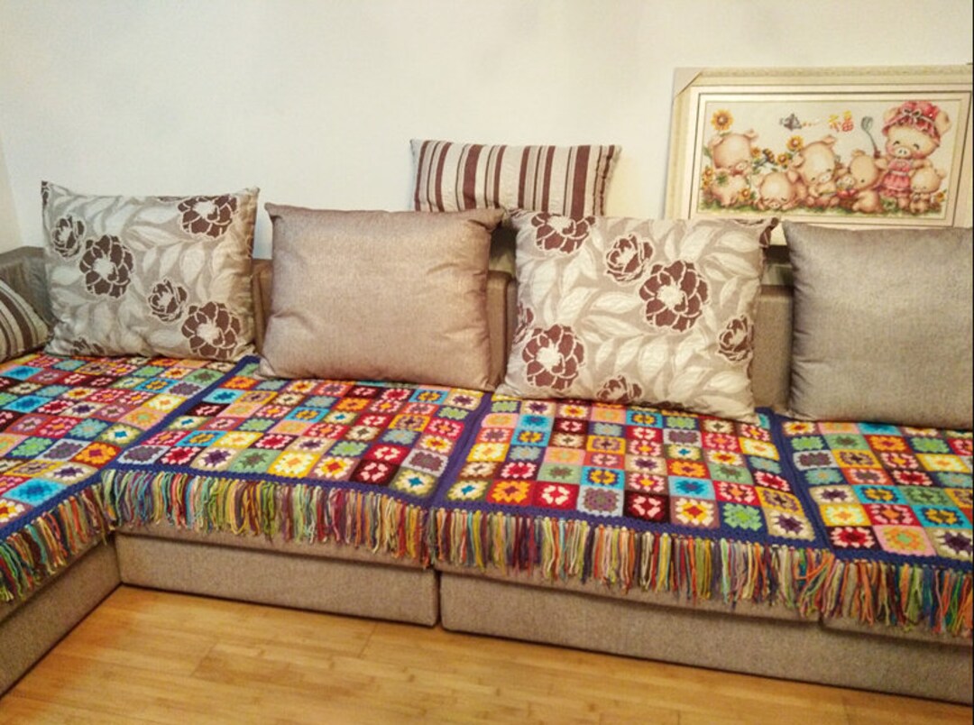 Large Vintage Afghan Blanket Throw,granny SQUARES, Crocheted, Handmade