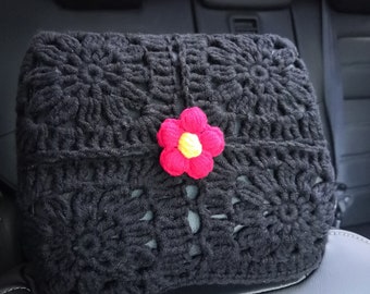 Funda de reposacabezas de coche de ganchillo con diseño de girasol: accesorio para coche hecho a mano