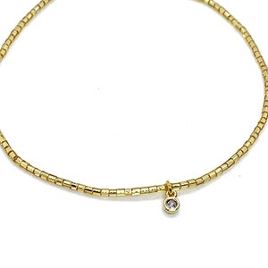 Gold seed bead diamante anklet, beaded ankle bracelet with cubic zirconia charm, birthday gift for women, gifts for her,