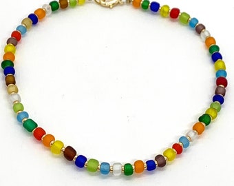 Colourful mixed colour bead anklet gift, beaded ankle bracelet, seed bead jewellery, gifts for her, birthday gift, summer jewellery,