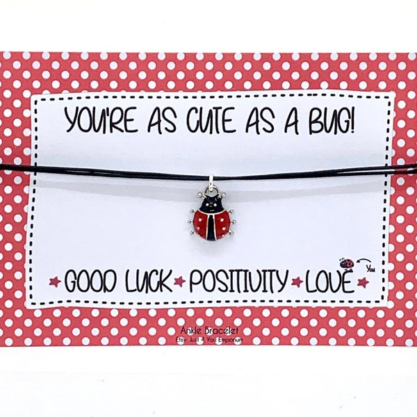 Positivity good luck love bracelet or anklet, ladybird wish jewellery, protection jewelry gift for her, thinking of you gifts,