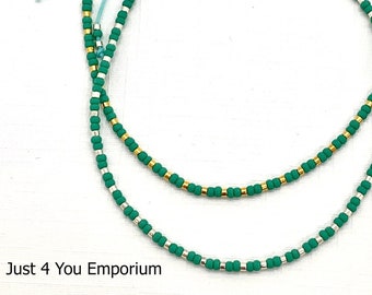 Green seed bead anklet gift women, adjustable plain ankle bracelet, gift for her