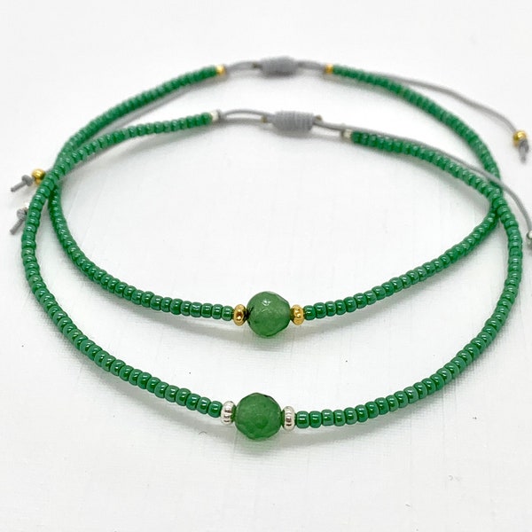 Gemstone anklet for woman, green seed bead ankle bracelet with semi precious stone, handmade jewellery, gifts for her,