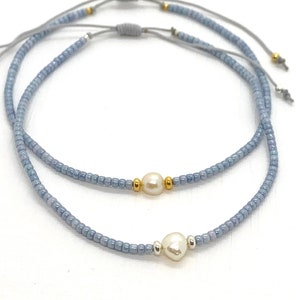 Pastel blue bead ankle bracelet with single fresh water pearl gift, gifts for woman, something blue for bride, bridal jewellery,