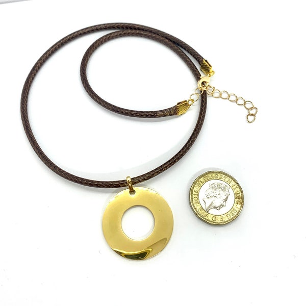 Circle karma pendant cord necklace gift women, chunky gold minimalist statement necklaces for woman, plain choker birthday gifts her,