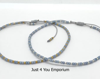 Blue beaded anklet, baby blue seed bead and cord ankle bracelet gift, something blue gift for bride, hen party gifts,