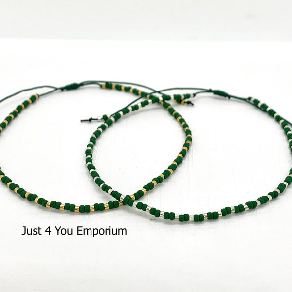 Green bead anklet, emerald green beaded ankle bracelet gift for woman, gift for friend, birthday gift, thank you gift