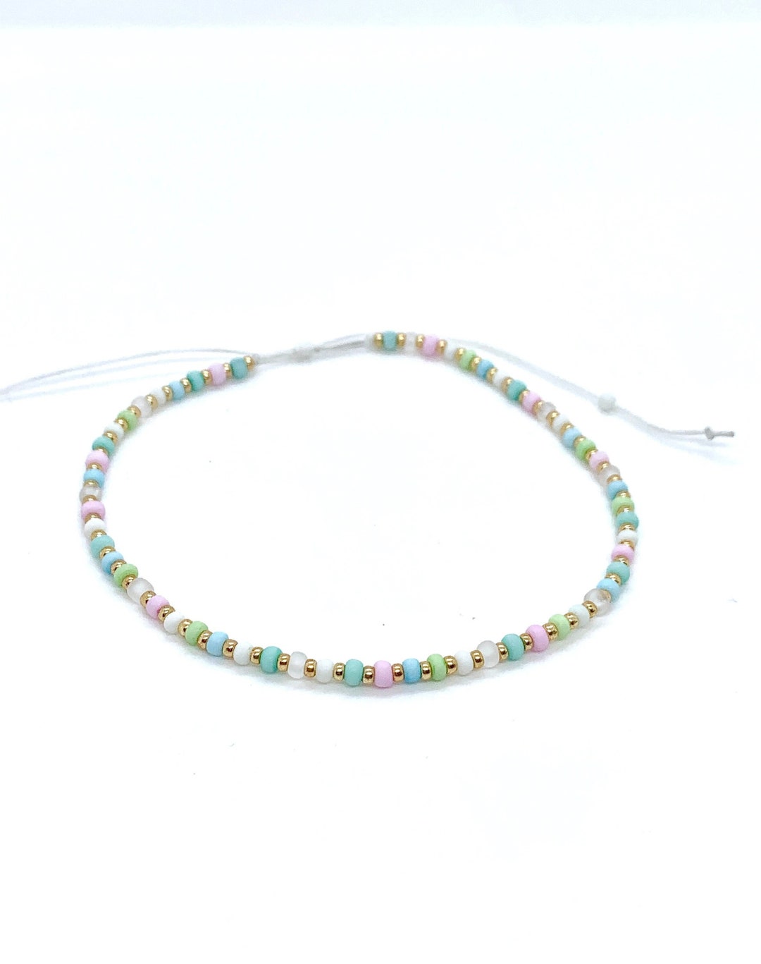 Stunning Pastel Beaded Anklet, Pale Pink, Blue, Green and White Seed