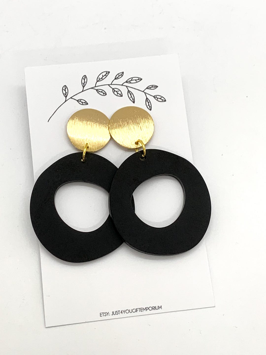 Black and Gold Dangle Circle Earrings Women Handmade Simple and Plain ...