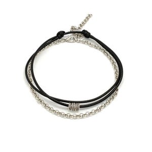 Layered Anklet Set: Black Cord & Silver Chain, Boho Adjustable Ankle Bracelet