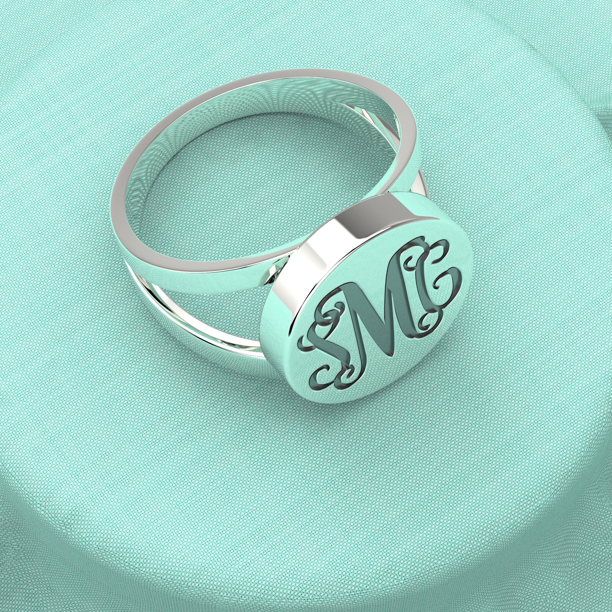 Sterling Silver Circle Monogram Ring Monogrammed Etsy