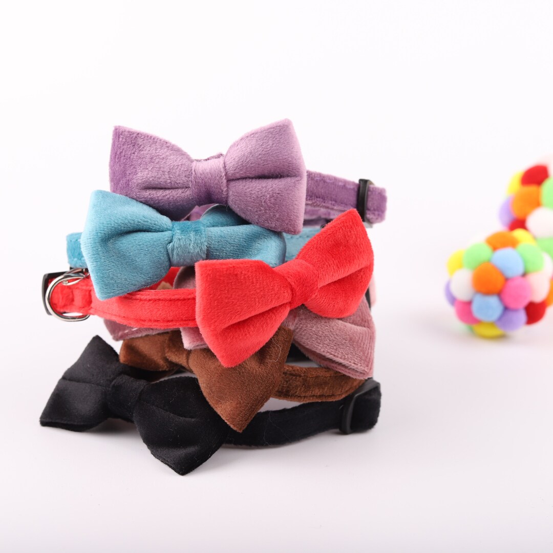 Bow Tie Cat Collar Set With Bell / Pure Color Cat Bow Tie /corduroy Bow