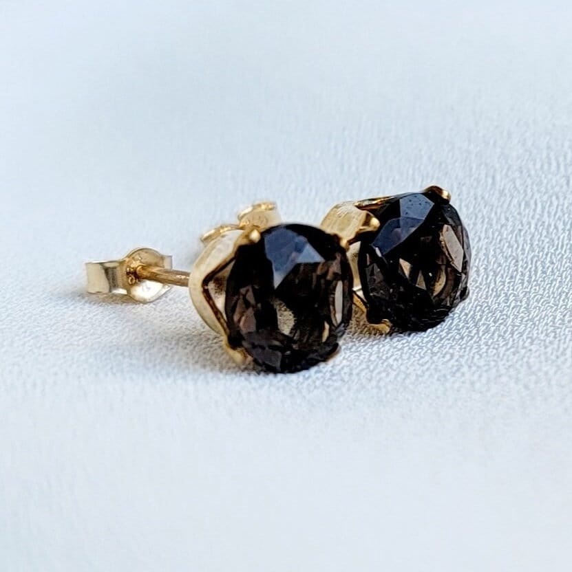 14k SOLID Gold Smoky Quartz Stud Earrings - 14k White Gold Smoky Quartz  Earrings - 925 Sterling Silver Smoky Quartz Gemstone Jewelry
