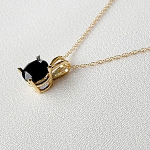 14k Solid Rose Gold Black Onyx Pendant Necklace - 14k Gold Black Onyx Gemstone Charm Necklace - 925 Sterling Silver Onyx Chain Necklace