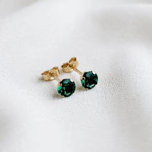 Lab-Grown Emerald Stud Earrings | Green Emerald Earrings | 14K Gold Filled, 14K Solid Gold or Sterling Silver | May Birthstone | Minimalist