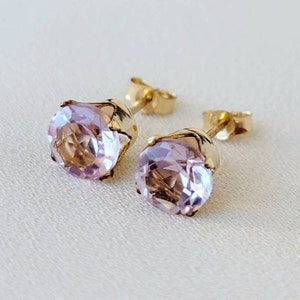 14k SOLID Gold Pink Brazilian Amethyst Stud Earrings - 925 Sterling Silver Pink Brazilian Amethyst - 14k Gold Filled Pink Amethyst Earrings