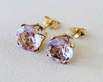 14k SOLID Gold Pink Brazilian Amethyst Stud Earrings - 925 Sterling Silver Pink Brazilian Amethyst - 14k Gold Filled Pink Amethyst Earrings