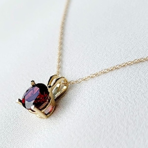 14k Solid Gold Red Garnet Pendant Necklace - 14k Rose Gold Red Garnet Gemstone Charm Necklace - 925 Sterling Silver Red Garnet Chain