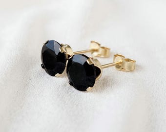 Aretes de ónix negro en oro macizo de 14 k - Aretes de ónix negro auténtico chapados en oro de 14 k - Aretes de ónix negro en plata de ley 925