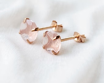 Äkta rosenkvartsörhängen | 14K guldpläterat sterlingsilver | Roséguld, gult guld eller silver | Rosa kristallsmycken | Present till henne