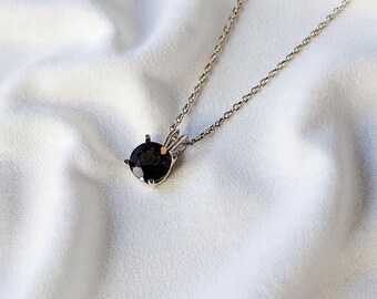 Halsband med rökkvartshänge i 14 karat massivt guld eller sterlingsilver | Elegant halsband med äkta ädelstenar | Välj 4 mm, 5 mm eller 6 mm