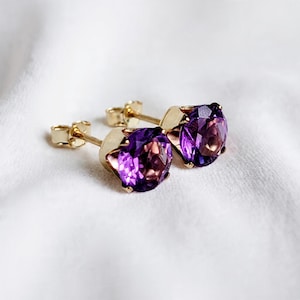 Echte Amethyst-Ohrstecker | 14K Gold Fill, 14K Massivgold oder Sterling Silber | Lila Edelstein Schmuck | Februar Geburtsstein