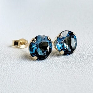 14k SOLID White Gold London Blue Topaz Stud Earrings - 14k Gold Filled London Blue Topaz Crystal  - 925 Sterling Silver London Blue Topaz