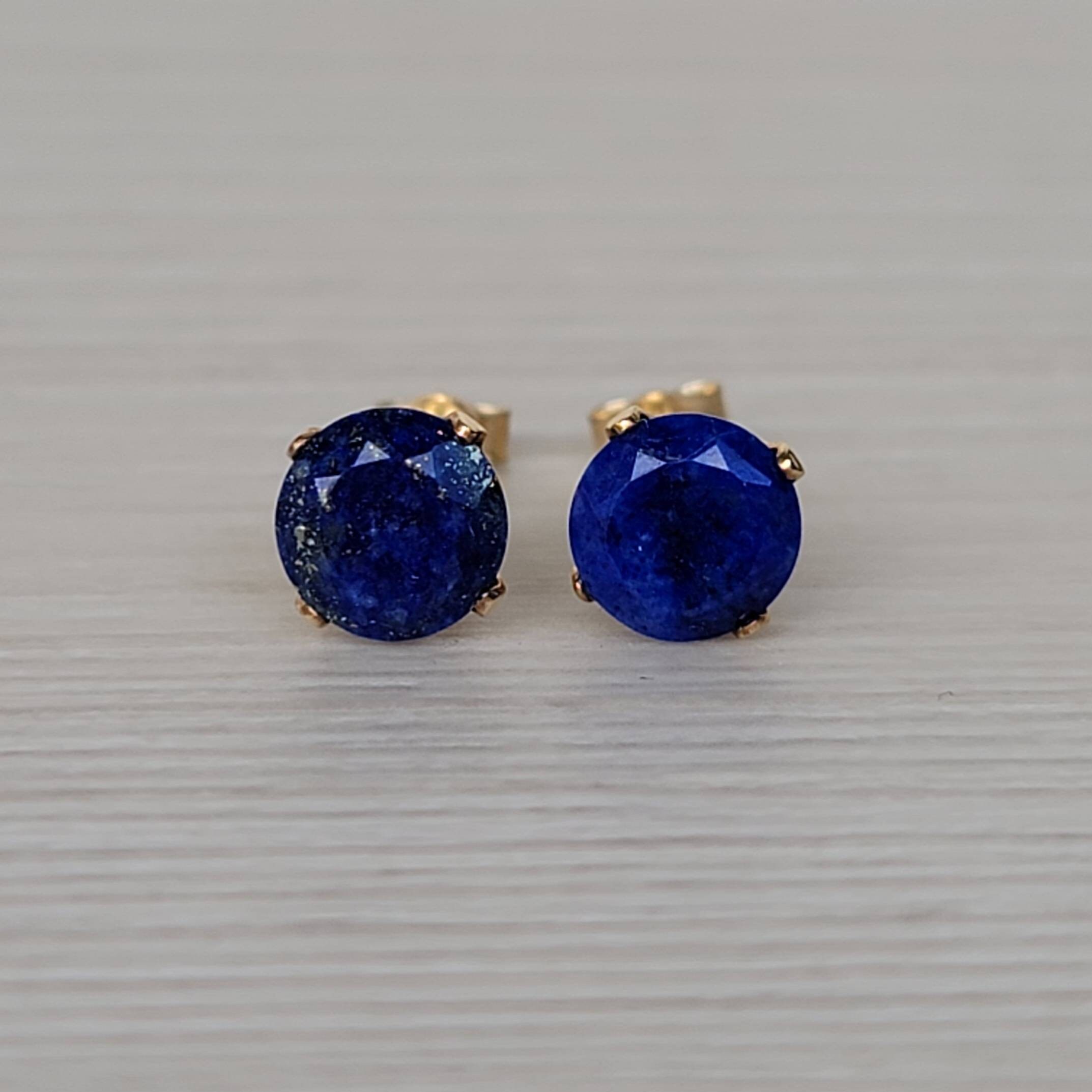 14k SOLID Gold Lapis Lazuli Stud Earrings Gemstone Earrings Etsy
