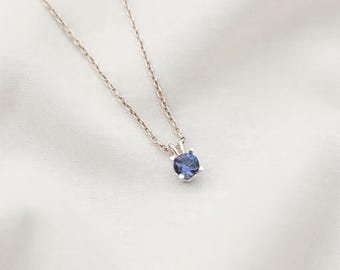 Labbskapat safirhalsband | Halsband med blått safirhänge | Elegant minimalistiskt guld- eller silversmycken | Elegant halsband med blått ädelsten |
