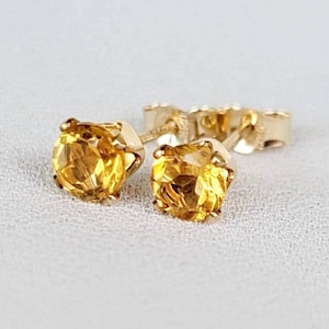 14K SOLID Gold Citrine Stud Earrings - 14k White Gold Citrine - 14k Gold Filled Citrine - 925 Sterling Silver Citrine Jewelry