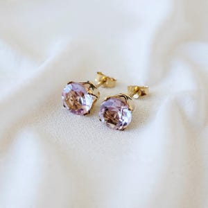 14k SOLID Gold Pink Brazilian Amethyst Stud Earrings - 925 Sterling Silver Pink Brazilian Amethyst - 14k Gold Filled Pink Amethyst