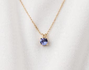 Tanzanithalsband | Äkta Tanzanithängehalsband | Violetta ädelstenssmycken | Elegant minimalistiskt guld- eller silverhalsband | December