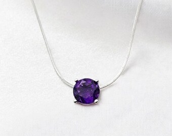 Amethyst Necklace | Purple Amethyst Pendant Necklace | February Birthstone Jewelry | Minimalist Dainty Sterling Silver Necklace | Adjustable