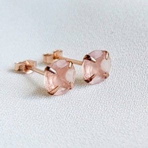 14k Rose Gold Sterling Silver Pink Chalcedony Gemstone Stud Earrings - Solid Silver Earrings - Silver Pink Chalcedony Earrings- Stud Earring