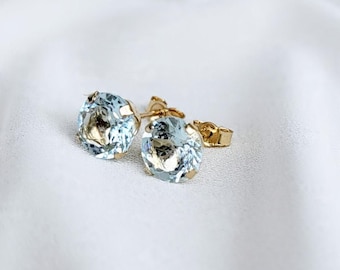 Aquamarine Stud Earrings | Genuine Aquamarine Earrings | 14K Gold Filled, 14K Solid Gold or Sterling Silver | March Birthstone | Minimalist