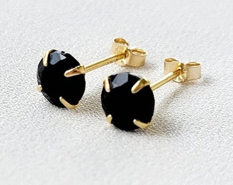 14k Rose Gold Sterling Silver Black Onyx Gemstone Stud Earrings - Solid Silver Earrings - Silver Black Onyx Earrings- Stud Earrings