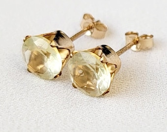 14k SOLID Gold Lemon Quartz Stud Earrings - 14k Gold Filled Lemon Quartz Stud Earrings - 925 Sterling Silver Lemon Quartz - 14k White Gold