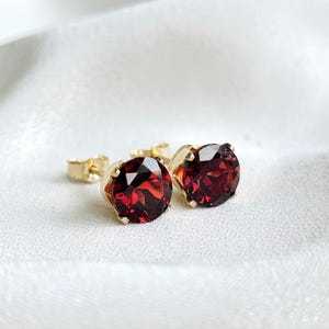 Genuine Garnet Stud Earrings | 14K Gold Filled, 14K Solid Gold or Sterling Silver | Deep Red Gemstone | Gift for Her | January Birthstone