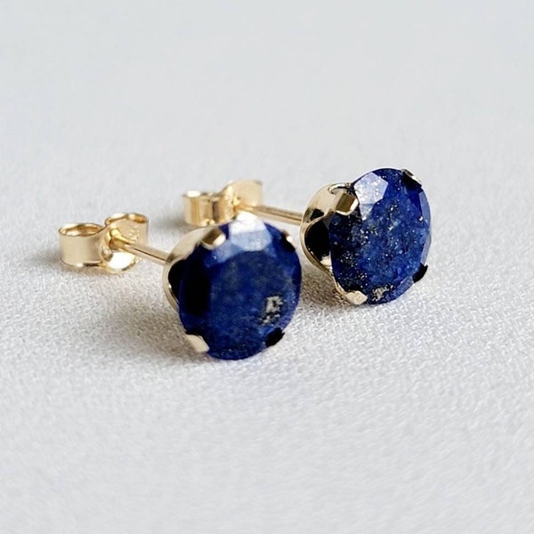 14k SOLID Gold Lapis Lazuli Stud Earrings - Gemstone Earrings - Genuine 6mm Lapis Lazuli - 14k White Gold 6mm Lapis Lazuli Jewelry