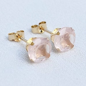 Clous d&#39;oreilles en or blanc 14 carats massif et quartz rose - Clous d&#39;oreilles en quartz rose rempli d&#39;or 14 carats - Boucle d&#39;oreille en argent sterling 925 avec quartz rose véritable