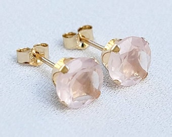 14k SOLID White Gold Rose Quartz Stud Earrings - 14k Gold Filled Rose Quartz Stud Earrings - 925 Sterling Silver Genuine Rose Quartz Earring