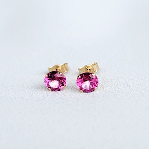 14k Solid Gold  Pink Topaz Stud Earrings - 14k Gold Filled Pink Topaz Gemstone Stud Earrings - 925 Silver Pink Topaz Earrings