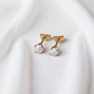 Opalite Stud Earrings: Dainty, Minimalist Style (14k Gold Filled)