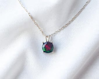 Halsband med svart opal i 14 karat massivt guld eller sterlingsilver | Elegant halsband med äkta ädelstenar | Välj 4 mm, 5 mm eller 6 mm