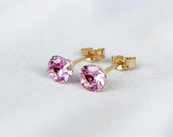 14k SOLID Gold Lab Grown Pink Sapphire Stud Earrings - 14k Gold Filled Pink Sapphire Gemstone Stud Earrings - 925 Silver Pink Sapphire